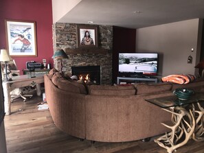 TV, fireplace, video games, DVD player