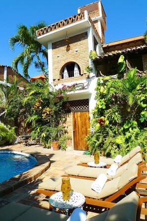 Outdoor pool, a heated pool - Romantic Zone, best location; with daily maid and cook service included! (Puerto Vallarta)