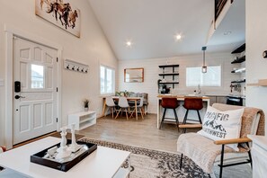 Smart TV, fireplace, foosball, toys