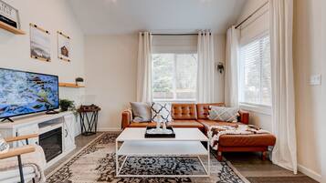 Smart TV, fireplace, foosball, toys