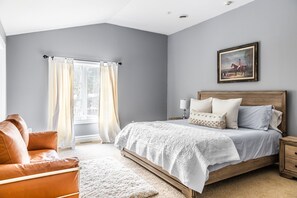 King bedroom upstairs with private bathroom. 