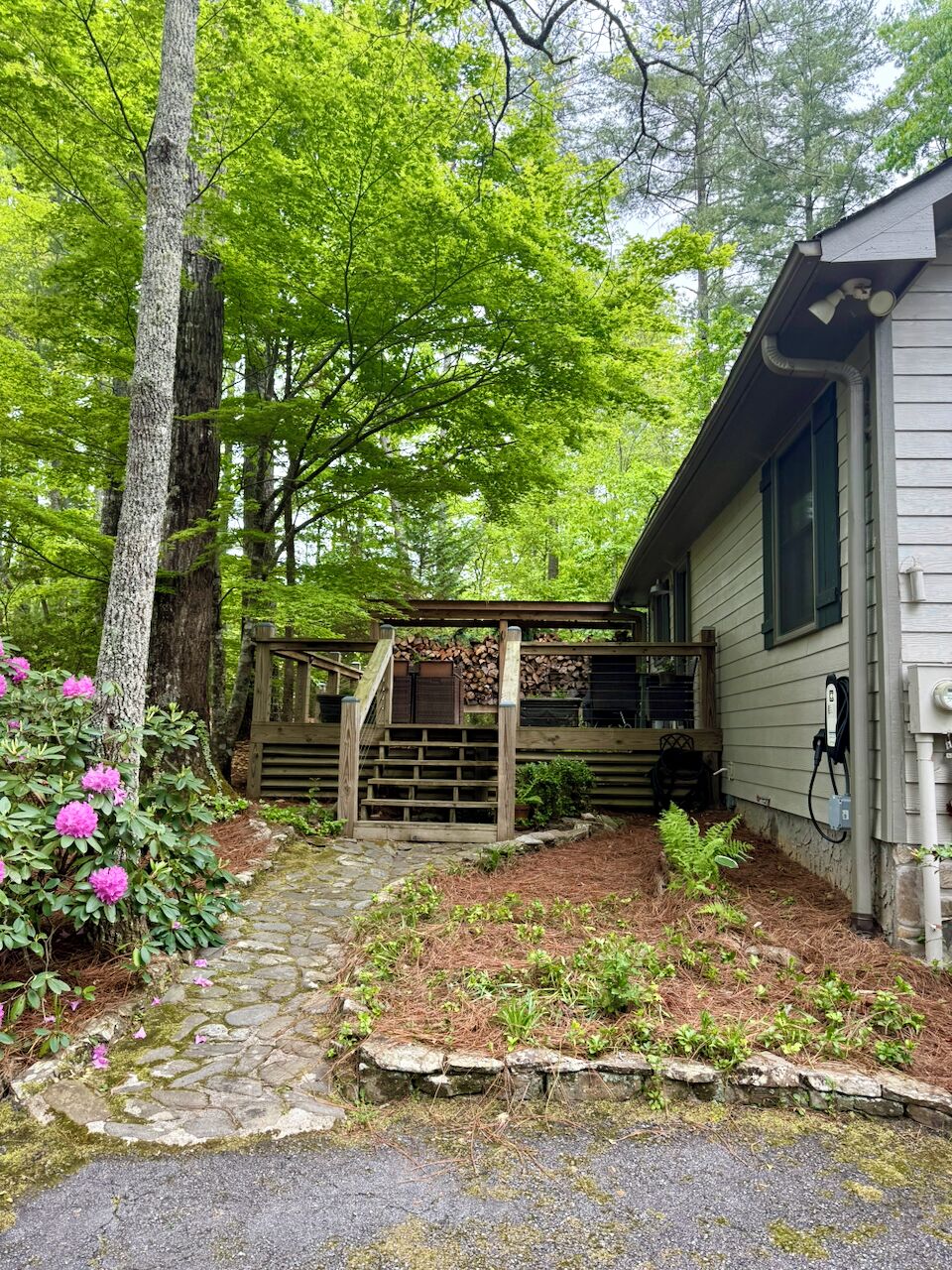 Easy in. Spring flowers and EV charging.