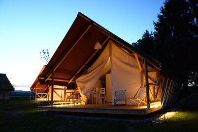 Kolpa resort glamping tent in Slovenian countryside