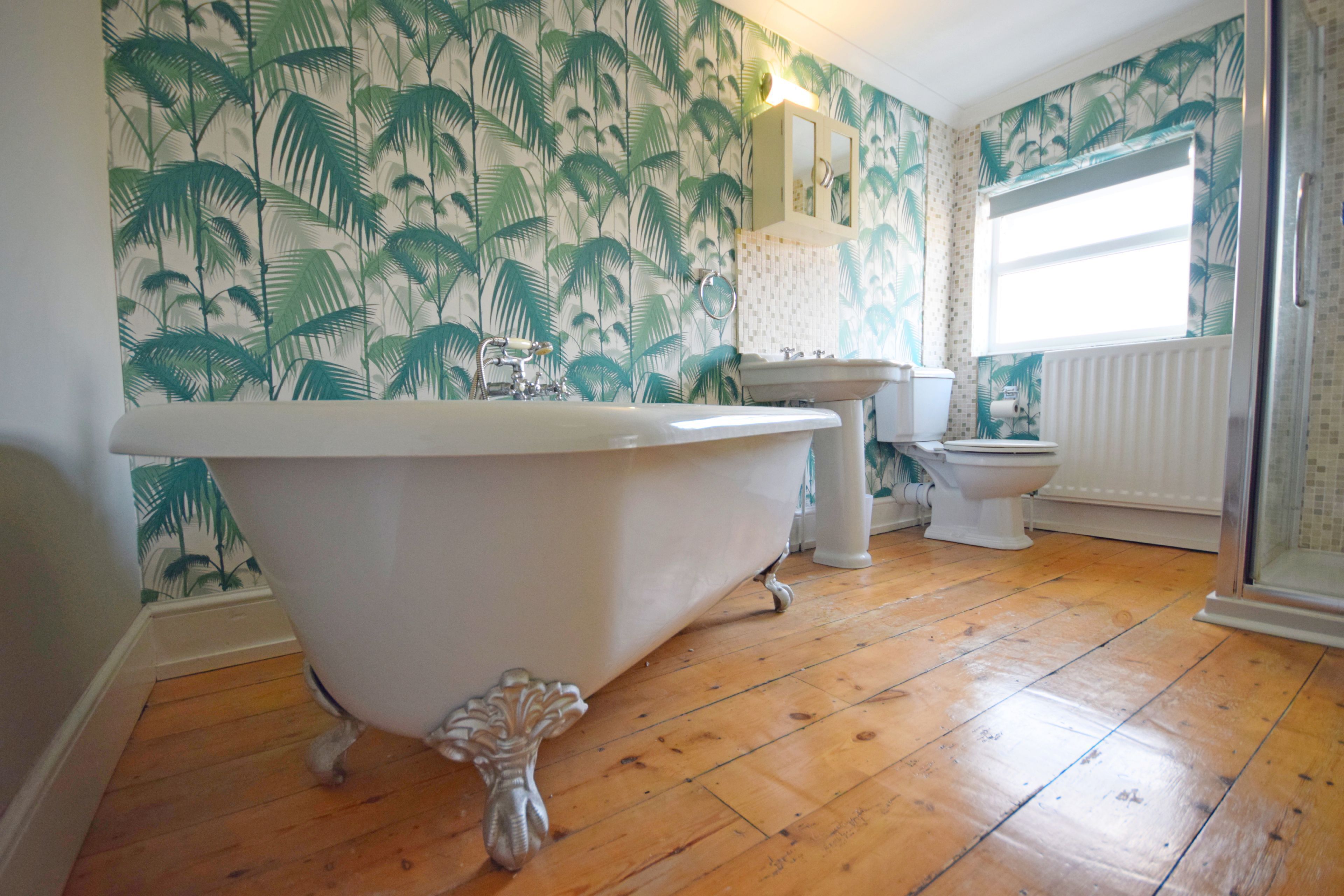 Combined shower/bathtub, hair dryer