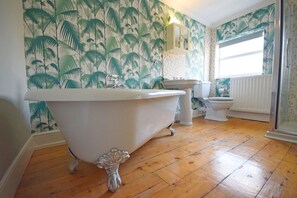 Combined shower/tub, hair dryer