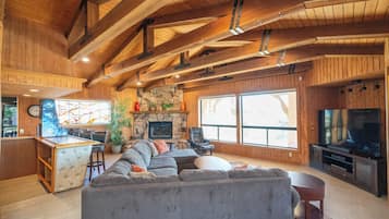 TV connectée, cheminée, jeux vidéo, lecteur de DVD