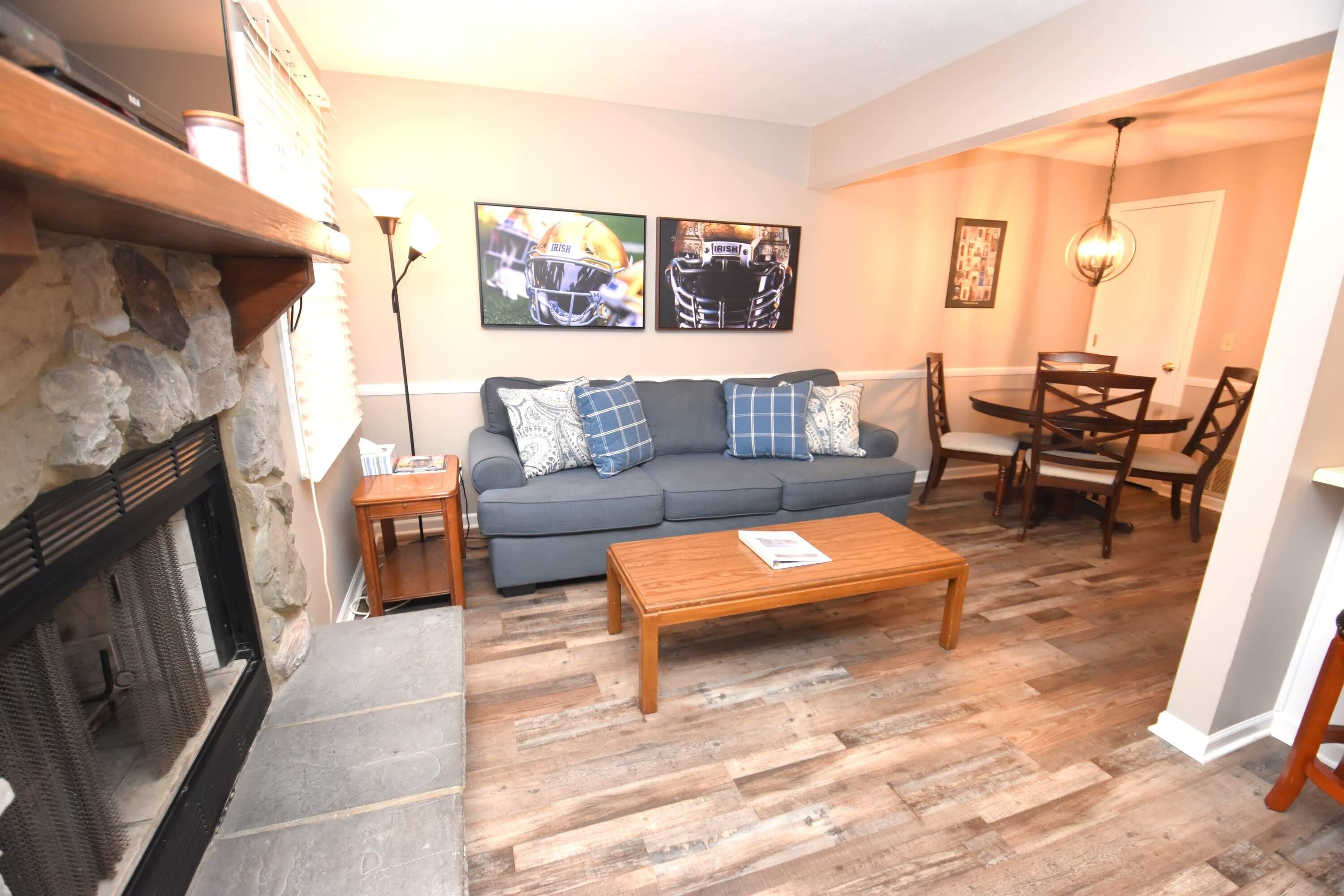 TV, fireplace, offices