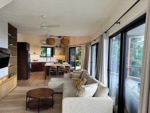 Smart TV, DVD player, books, video library