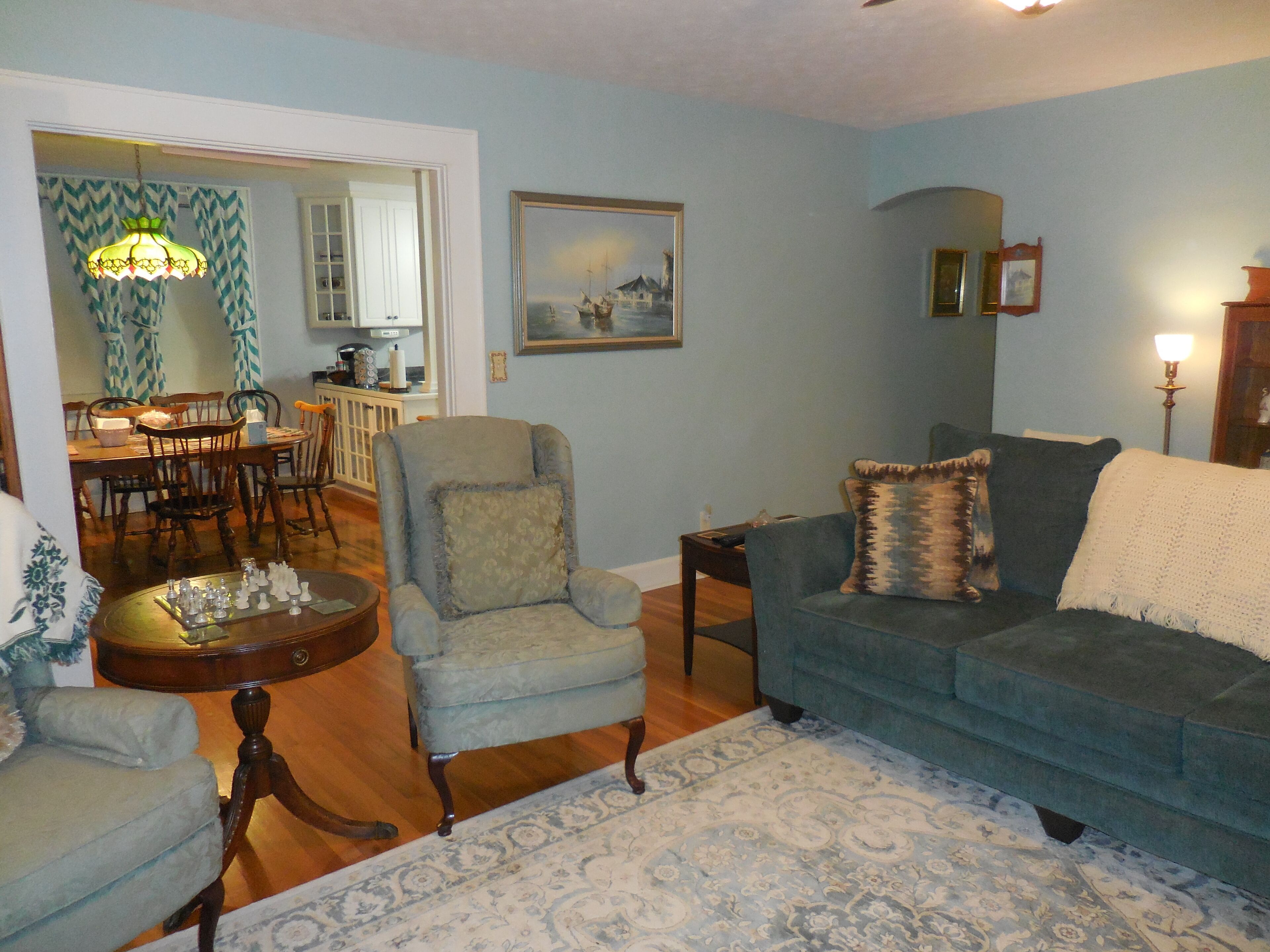 Smart TV, chimenea, reproductor de DVD y libros 