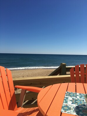 On the beach, sun-loungers, beach towels