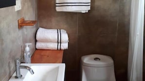 Standard Room, 1 Queen Bed | Bathroom | Shower, rainfall showerhead, free toiletries, towels - Posada Soleil Bed and Breakfast (Valle de Guadalupe)