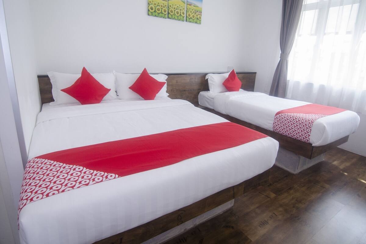 Desk, bed sheets