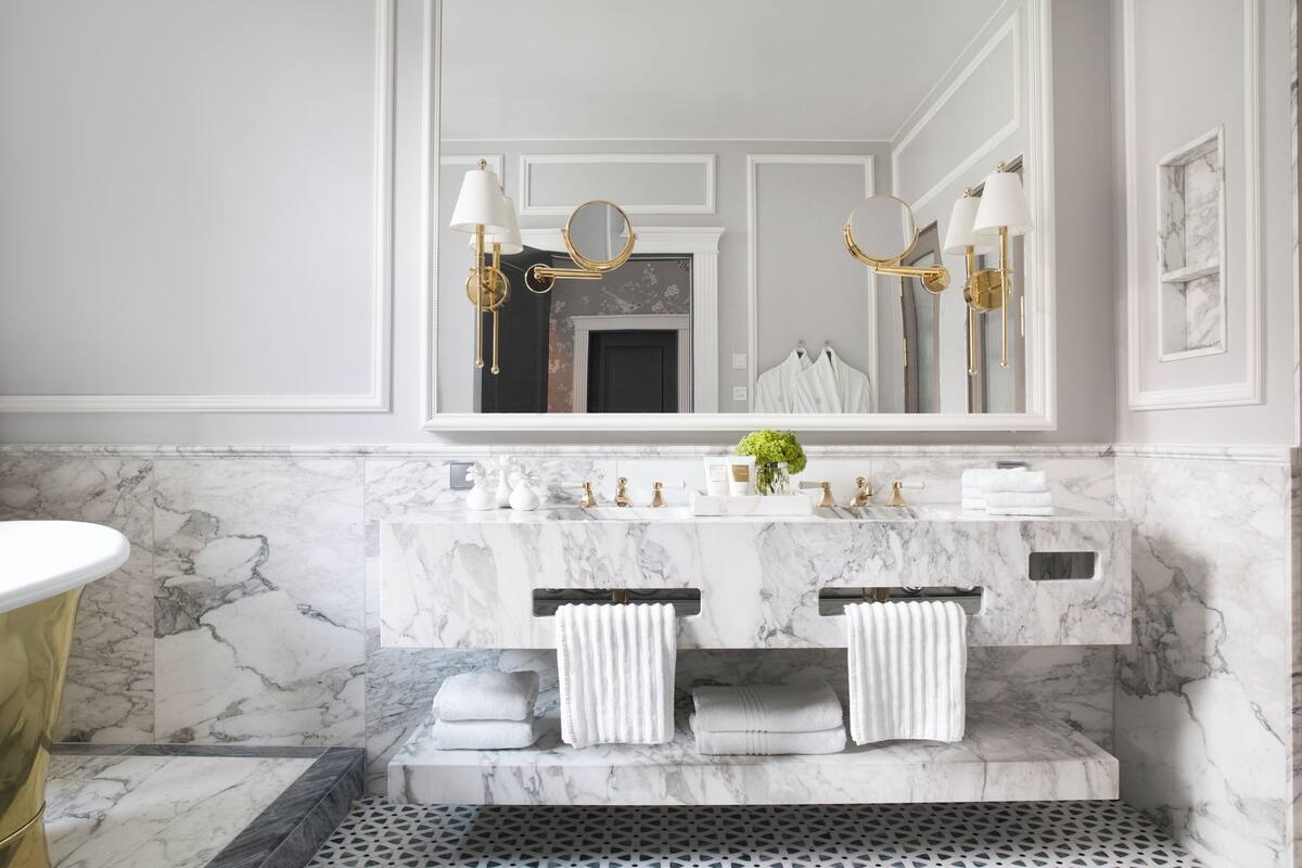 signature suite | bathroom | shower, designer toiletries, hair dryer, bathrobes