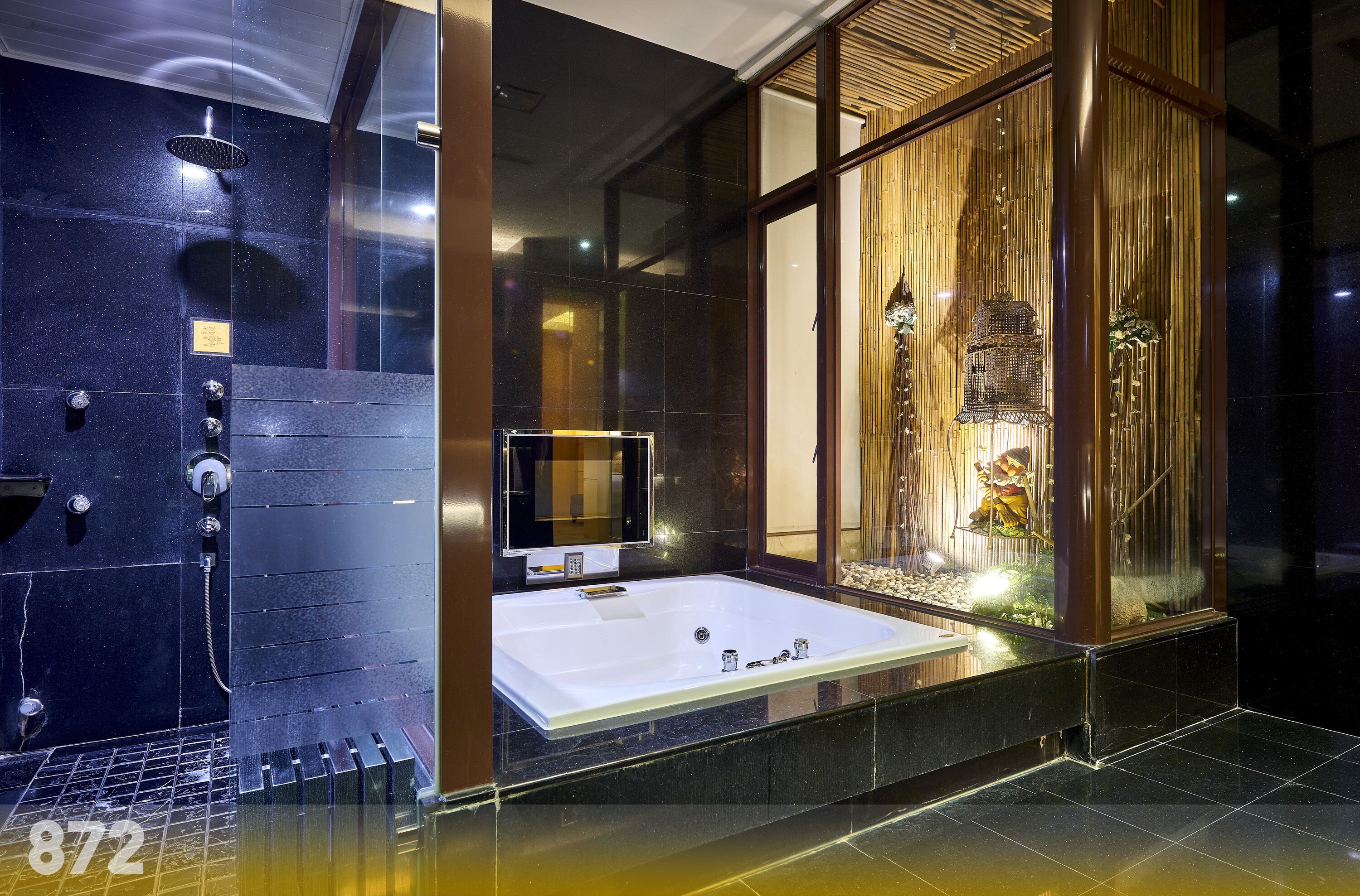 separate bathtub and shower, jetted bath, hydromassage showerhead