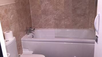 Combined shower/bathtub, free toiletries, hair dryer, towels