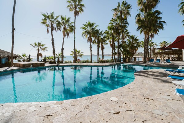 Outdoor pool, open 9:30 AM to 8:00 PM, pool umbrellas, sun loungers