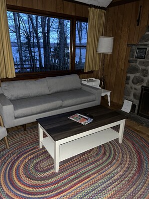 Een televisie, een open haard, een dvd-speler en boeken