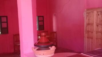 Shower, rainfall showerhead, towels