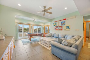 TV, DVD player, video library, stereo - Oceanview Home in Avon w/ Pool, Hot Tub, EV Charger, and Community Beach Access (Avon)