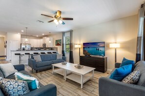 Smart TV, video games, foosball, books