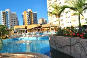 6 indoor pools, open 7:30 AM to 11:30 PM, pool loungers