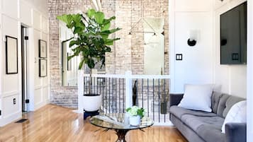 Smart TV, fireplace, video library