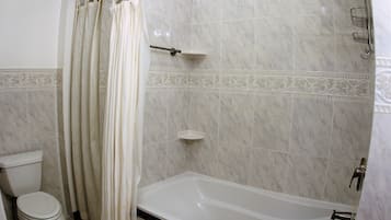 Combined shower/tub, hair dryer, towels