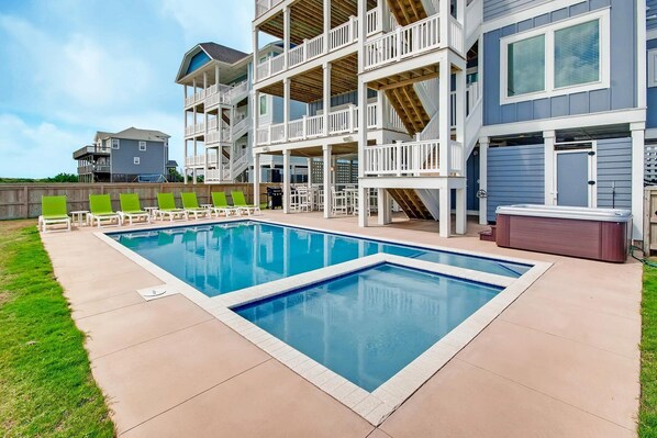 Outdoor pool, a heated pool - Premier Oceanfront Dog Friendly w/ Pool, Hot Tub, Elevator, Theater, Game Room (Salvo)