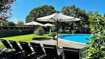Seasonal outdoor pool, pool umbrellas, sun loungers