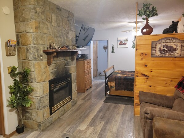 Fernseher, Kamin, DVD-Player