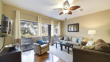 Flat-screen TV, DVD player, toys, books