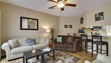 Flat-screen TV, DVD player, toys, books