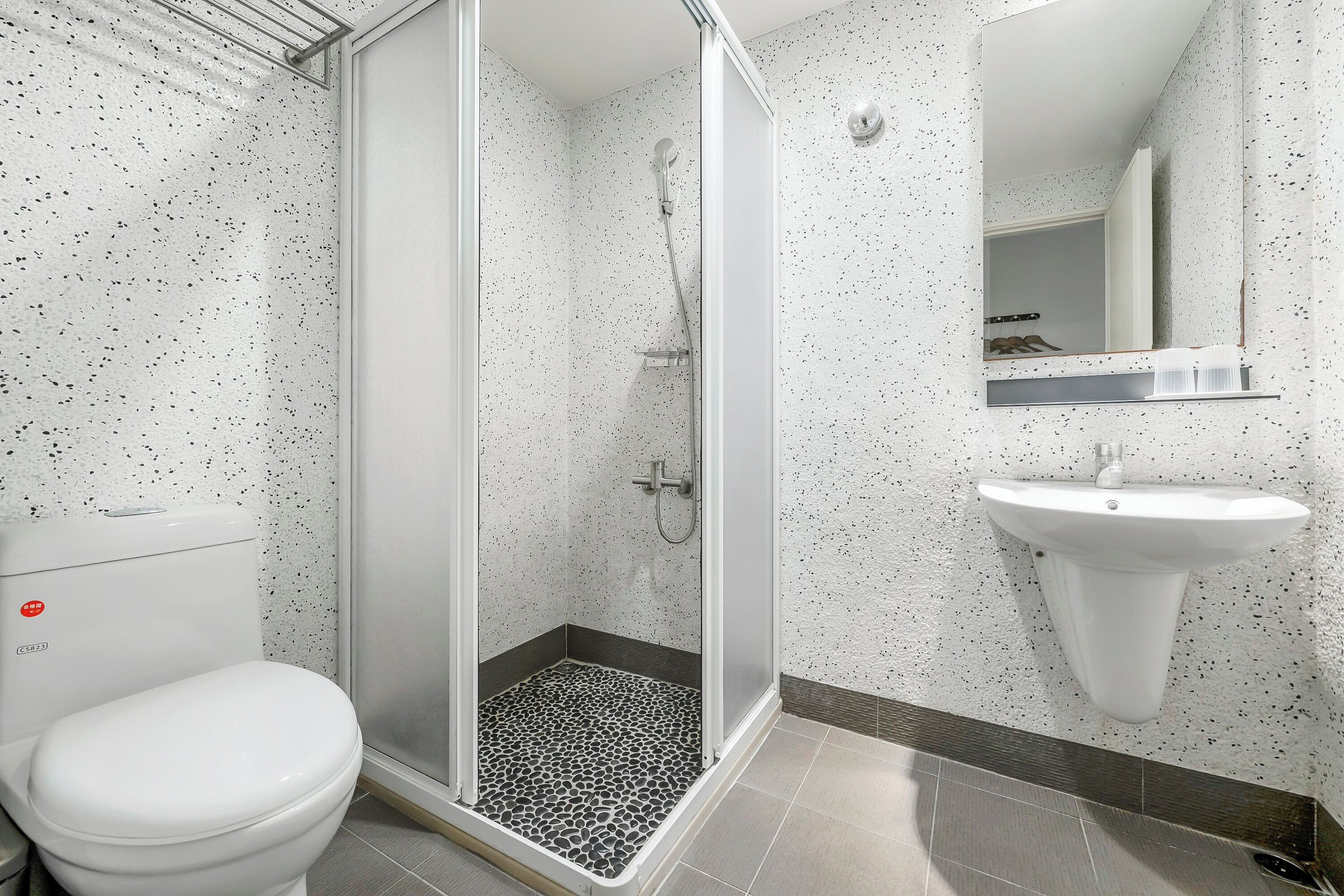 Small Double Room | Bathroom | Shower, hair dryer, slippers, towels