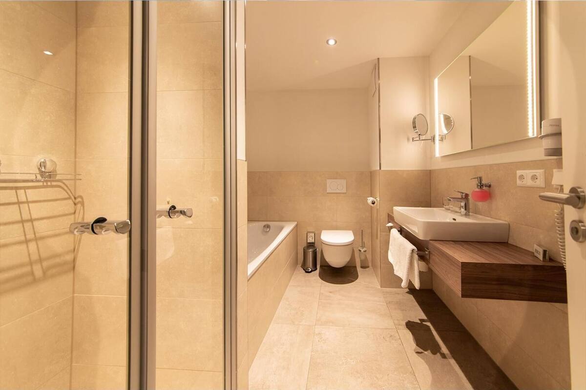 free toiletries, hair dryer, slippers, towels