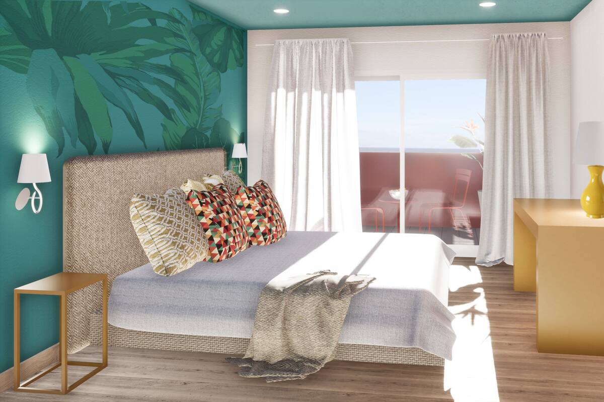 1 dormitorio, minibar, escritorio y cortinas opacas