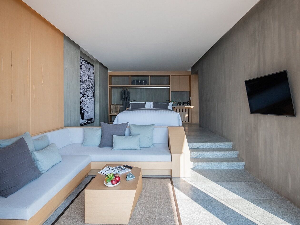 beachside seaview pool villa | living area | tv