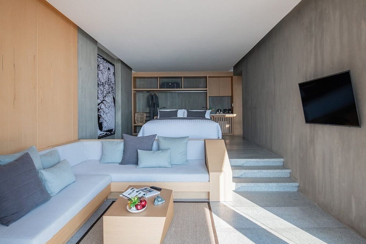 beachside seaview pool villa | living area | tv