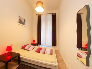 Blackout curtains, soundproofing, free WiFi, bed sheets