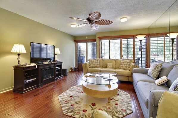 Flat-screen TV, DVD player