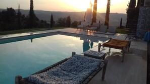 The swimming pool at sunset