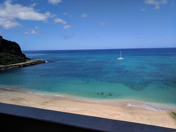 On the beach, sun-loungers, beach towels