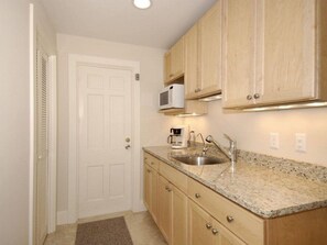 Mini-fridge, microwave, stovetop, dishwasher