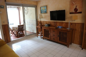 TV, DVD player, books - Ground level apartment equipped for 4 persons 109 yards from the Hermitage beach (Saint Gilles Les Bains)