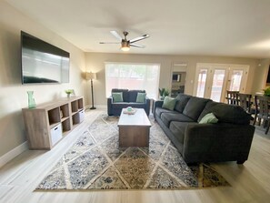 TV, fireplace, foosball, table tennis