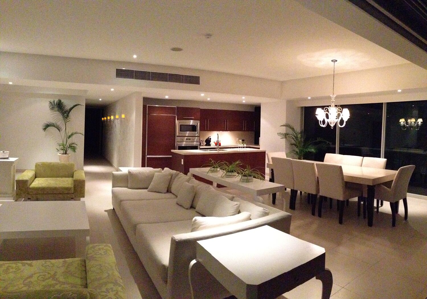 Living room @night & beautiful hallway & it's state of art Venetian plaster!