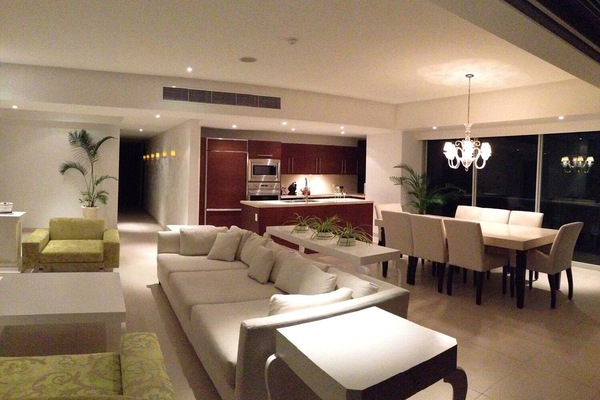 Living room @night & beautiful hallway & it's state of art Venetian plaster!