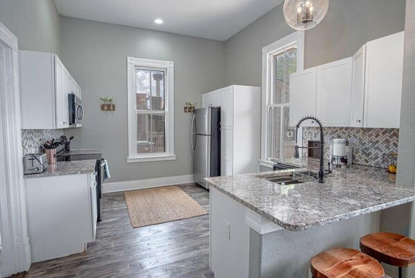 Fridge, microwave, oven, stovetop - Restored Historic 2BR/1.5BA House Near Downtown (San Antonio)