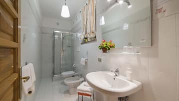 Regadera, secadora de cabello, bidet, toallas