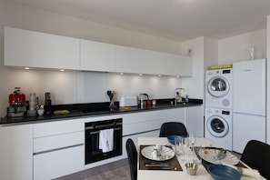 Fridge, microwave, oven, dishwasher