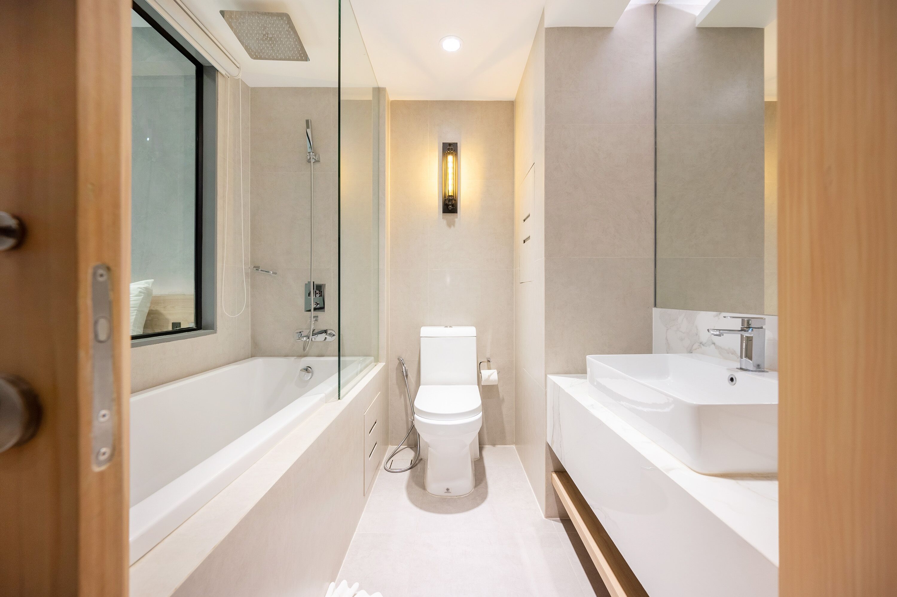 superior twin room | bathroom | free toiletries, hair dryer, bathrobes, slippers